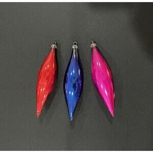 Vintage Marked Poland on Original Caps, Teardrop 5” Christmas Ornaments